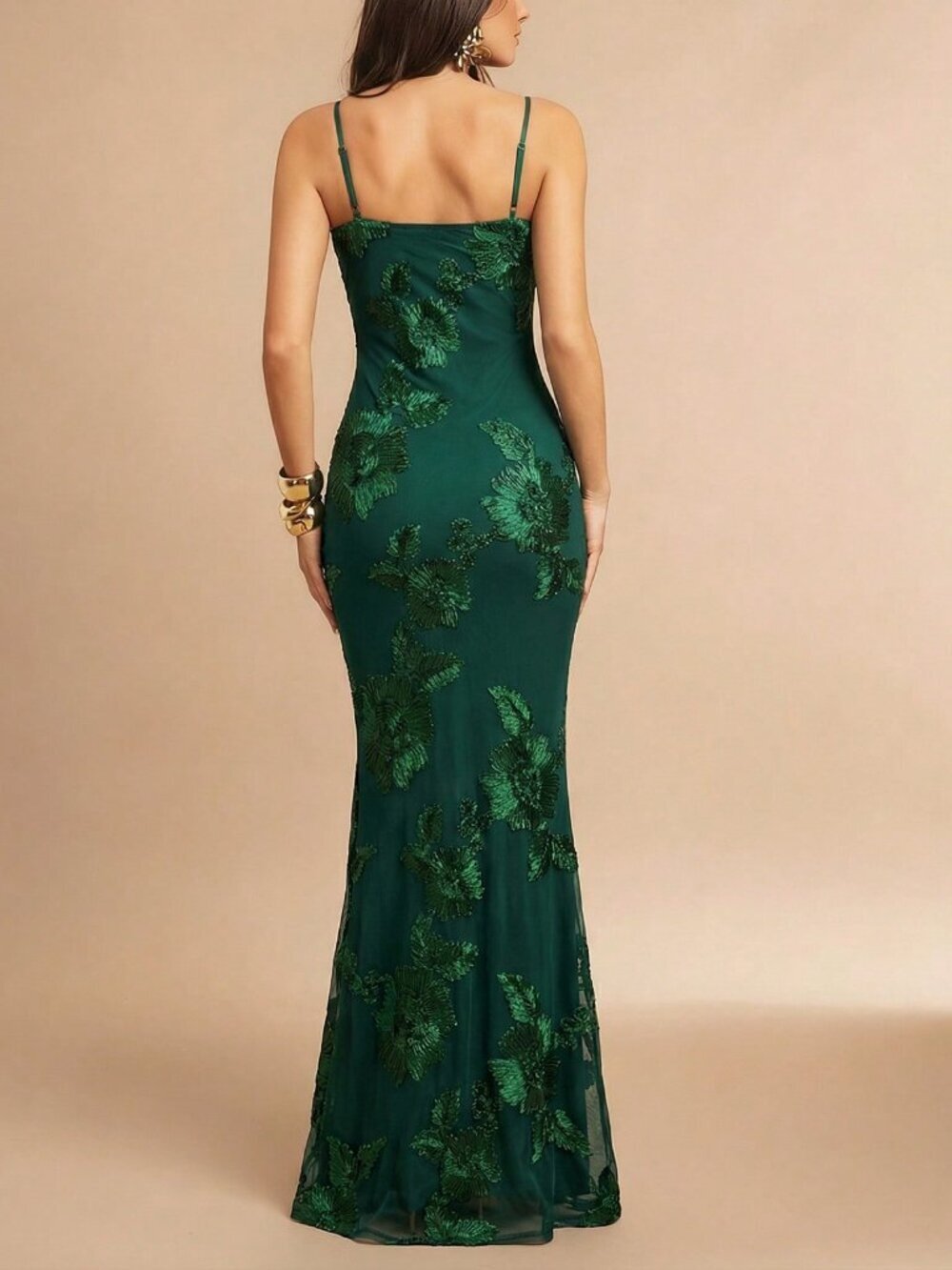 Dark Green Party Women's 3d Floral Sexy Bodycon Slip Dress - Picture 2 of 6